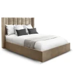 Beige Wing Back Velvet Bed
