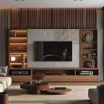 Luxury Wooden TV Wall Unit with Marble Panel